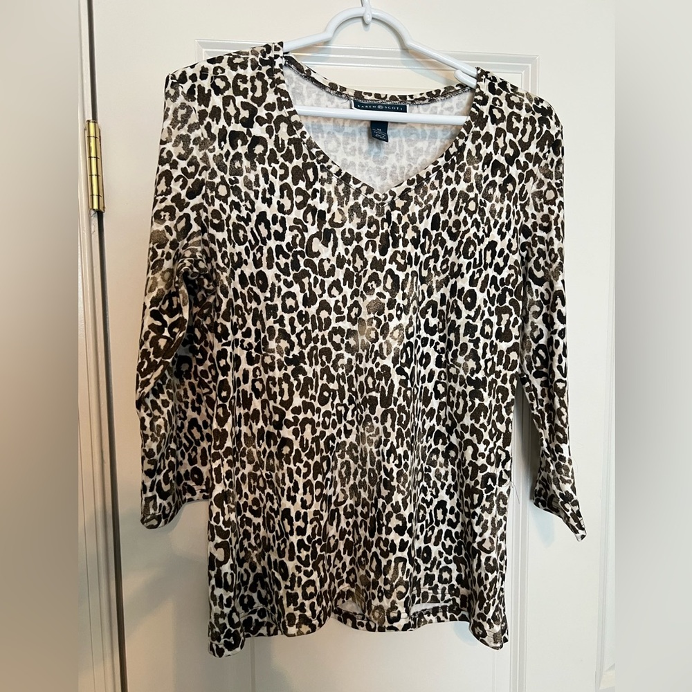 Karen Scott Brown and Black 3/4 Sleeve Relaxed Blouse